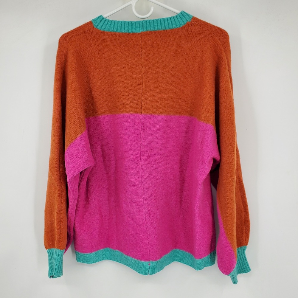 BIBI Colorblock Sweater Orange Pink Teal Crew Neck Long Sleeve Knit Top Size S - Picture 4 of 8